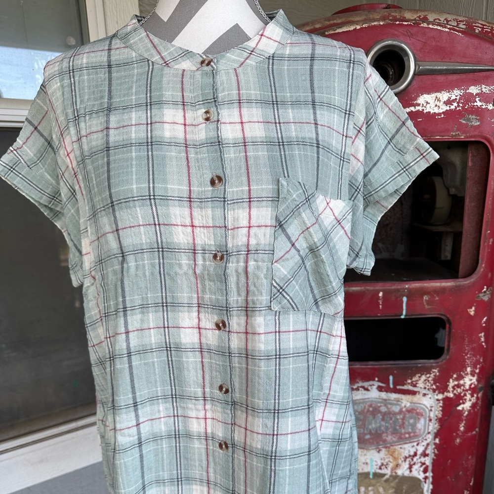 Grace & Lace mint green plaid shirt